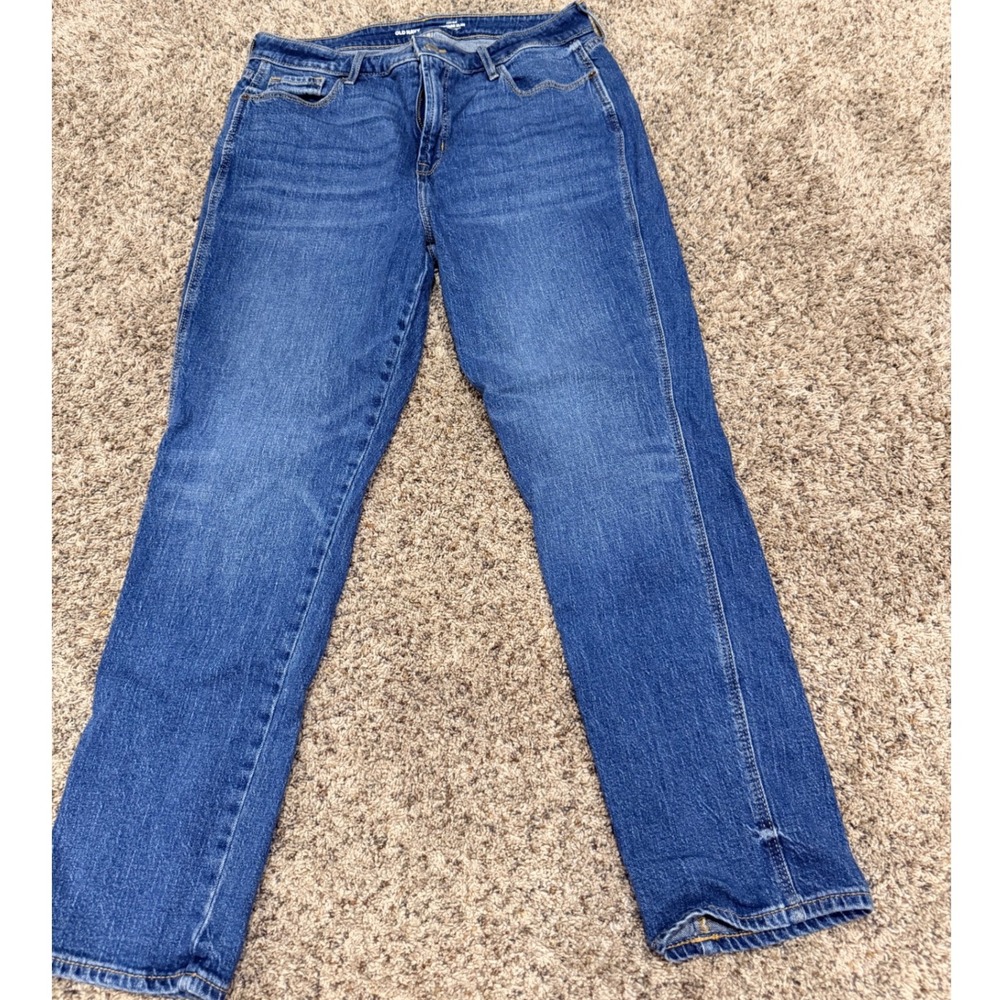 Old Navy High-Rise Vintage Slim Jeans Womens 12 Medium Wash Blue Straight Leg